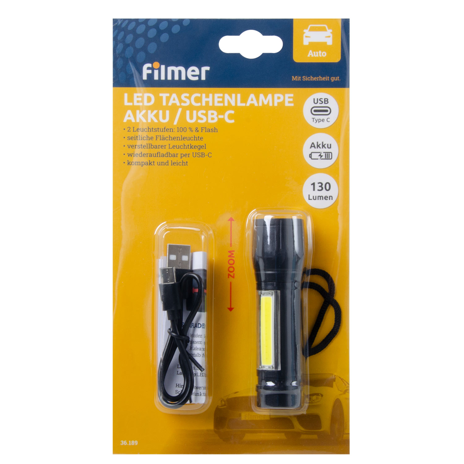LED Taschenlampe Kompakt      mit Akku 130 Lumen
