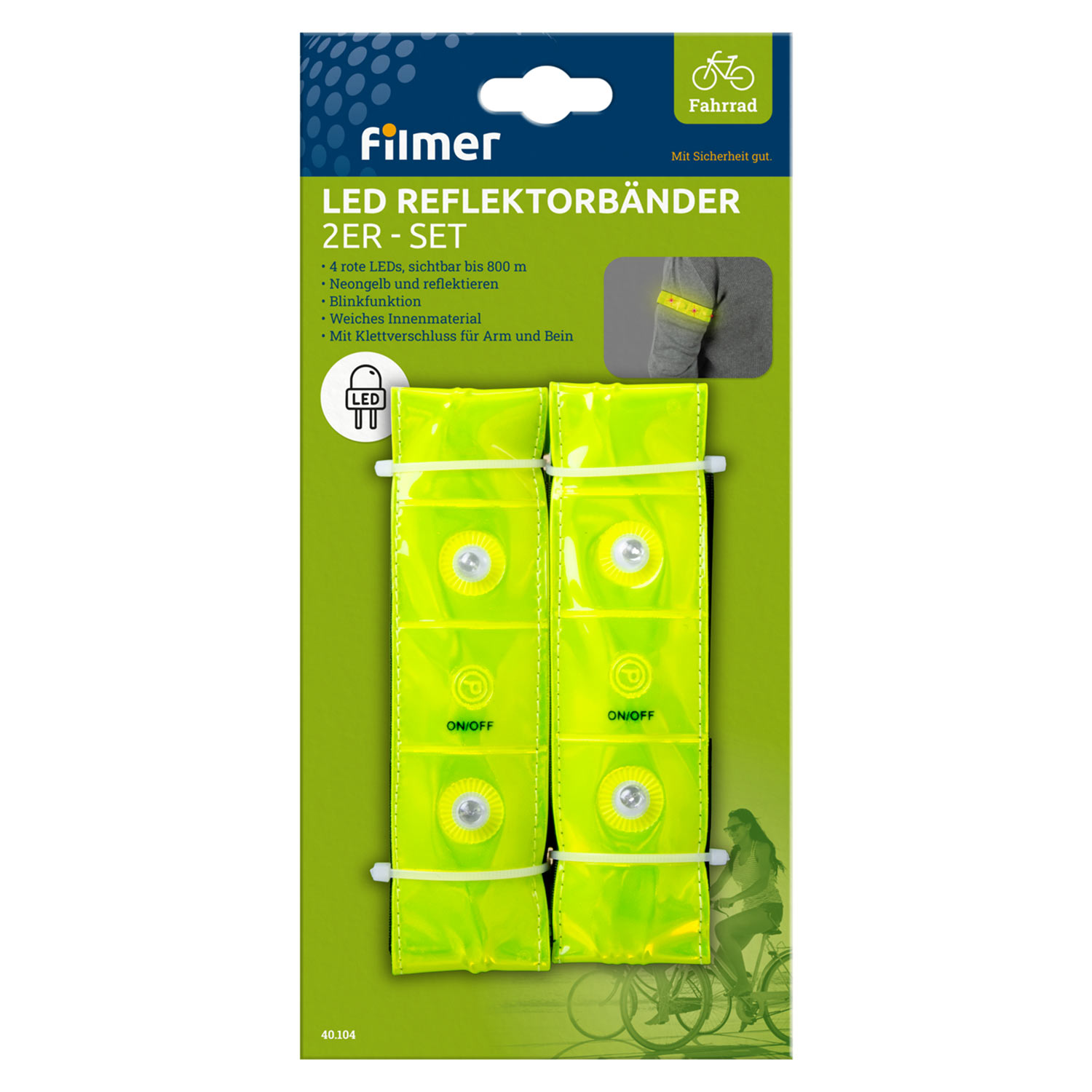 Sicherheits Reflektorbänder 2er Set mit Klettverschluss 40cm