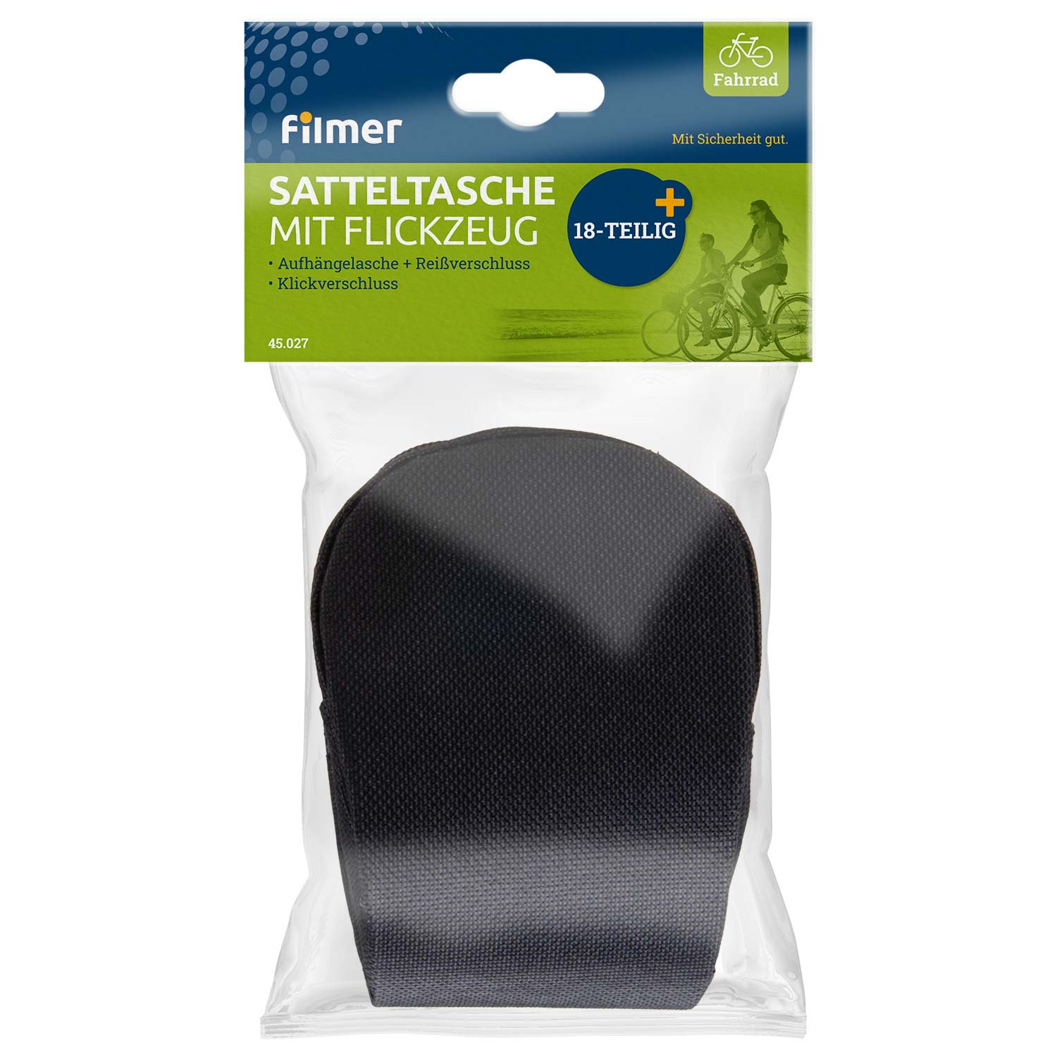 Satteltasche mit Klickbefestigung und 18tlg. Flickzeug