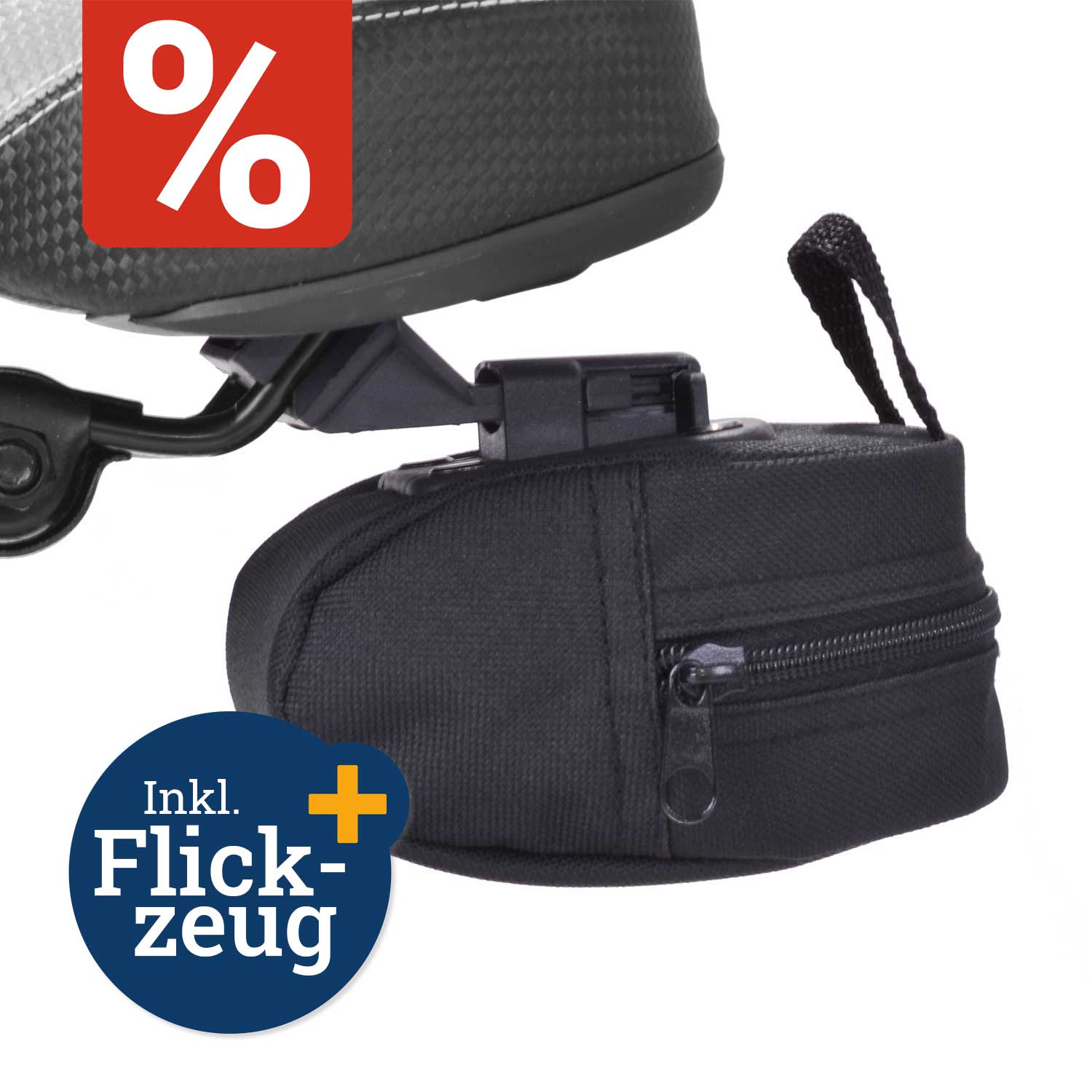 Satteltasche mit Klickbefestigung und 18tlg. Flickzeug