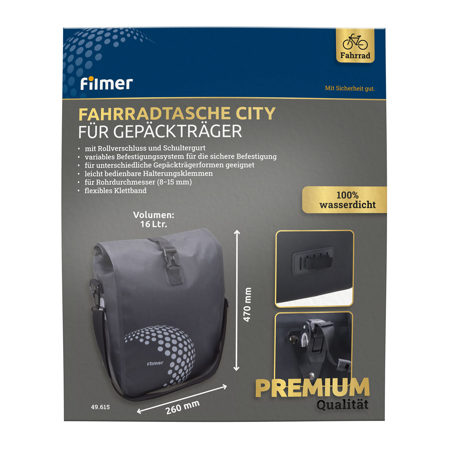 Fahrradtasche Premium schwarz für Gepäckträger