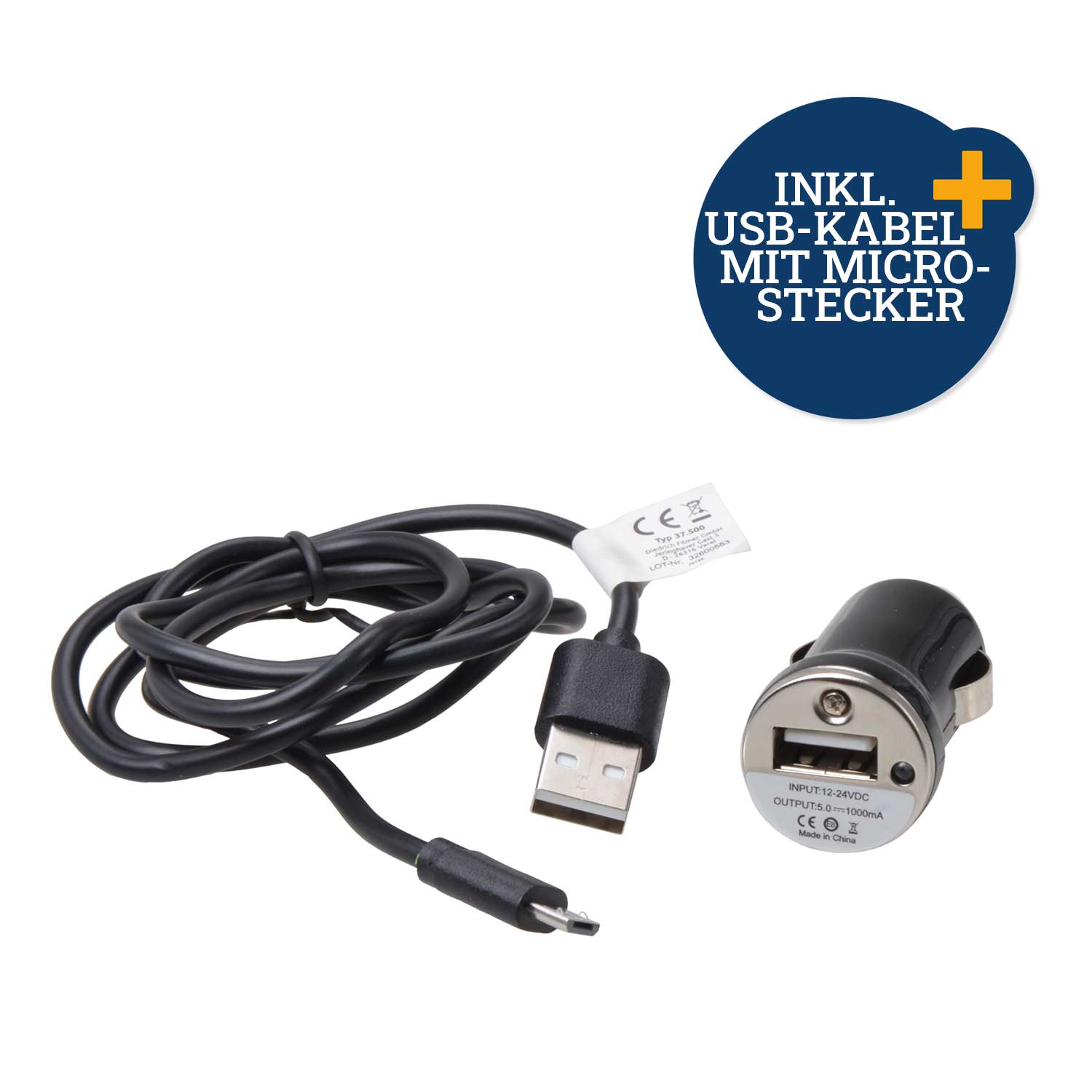 USB Adapter 12/24 V 1000 mA mit USB Kabel
