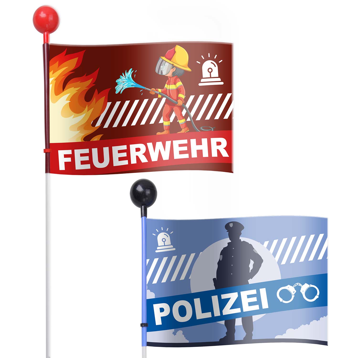 Fahrradfahne Feuerwehr & Polizei, sortiert