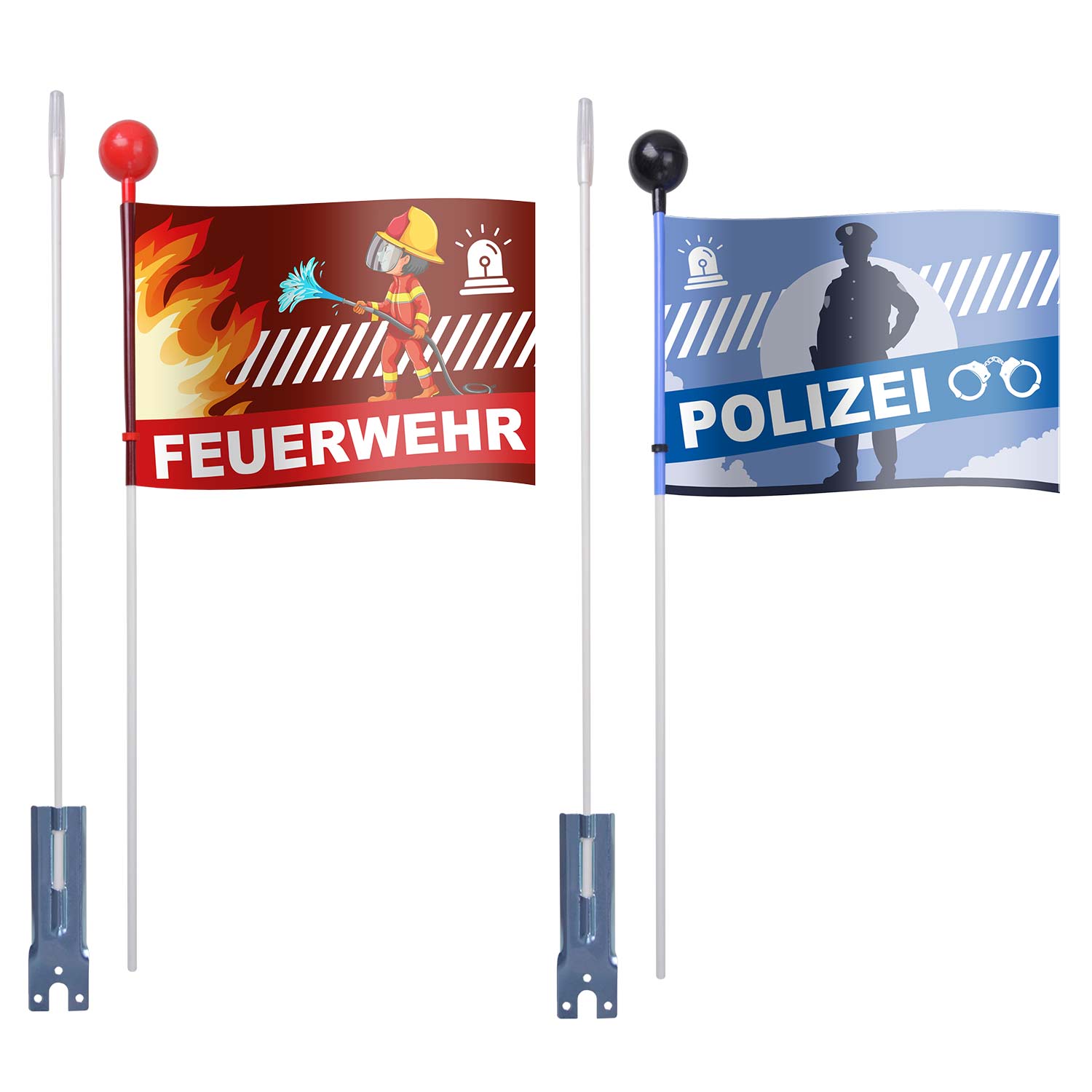 Fahrradfahne Feuerwehr & Polizei, sortiert