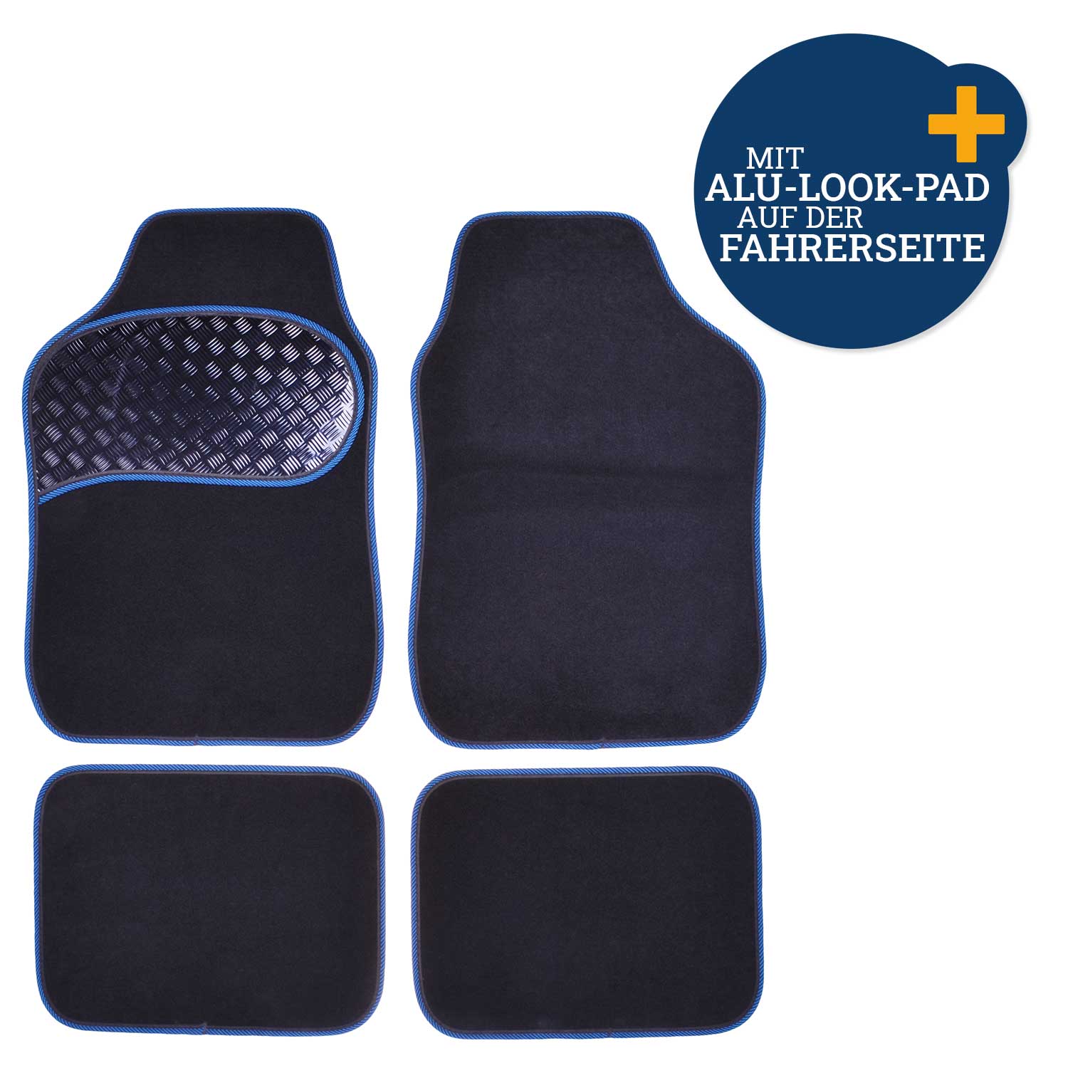 Autoteppich-Set Alu-Look-Pad 4-tlg. blau umrandet