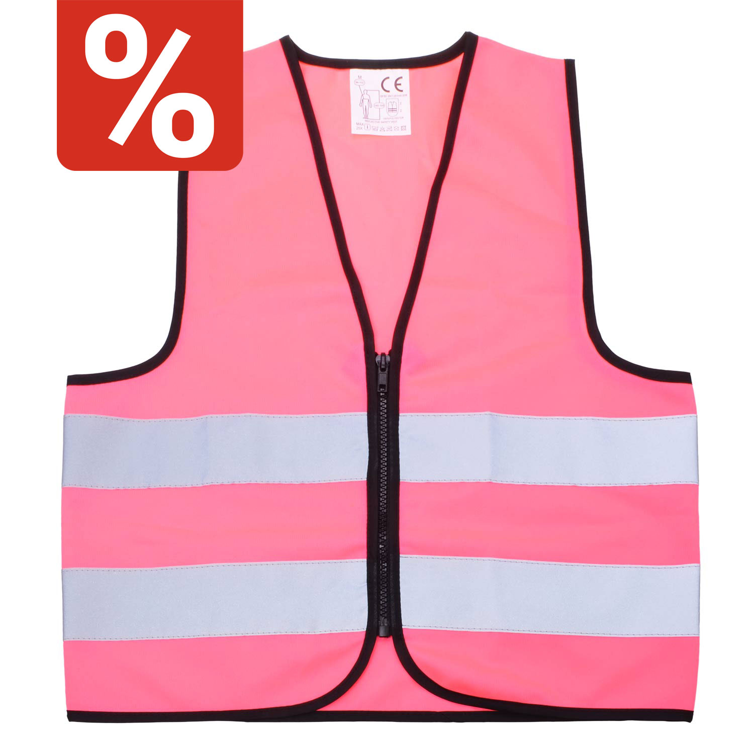 Kinderwarnweste pink mit Reißverschluss Größe L