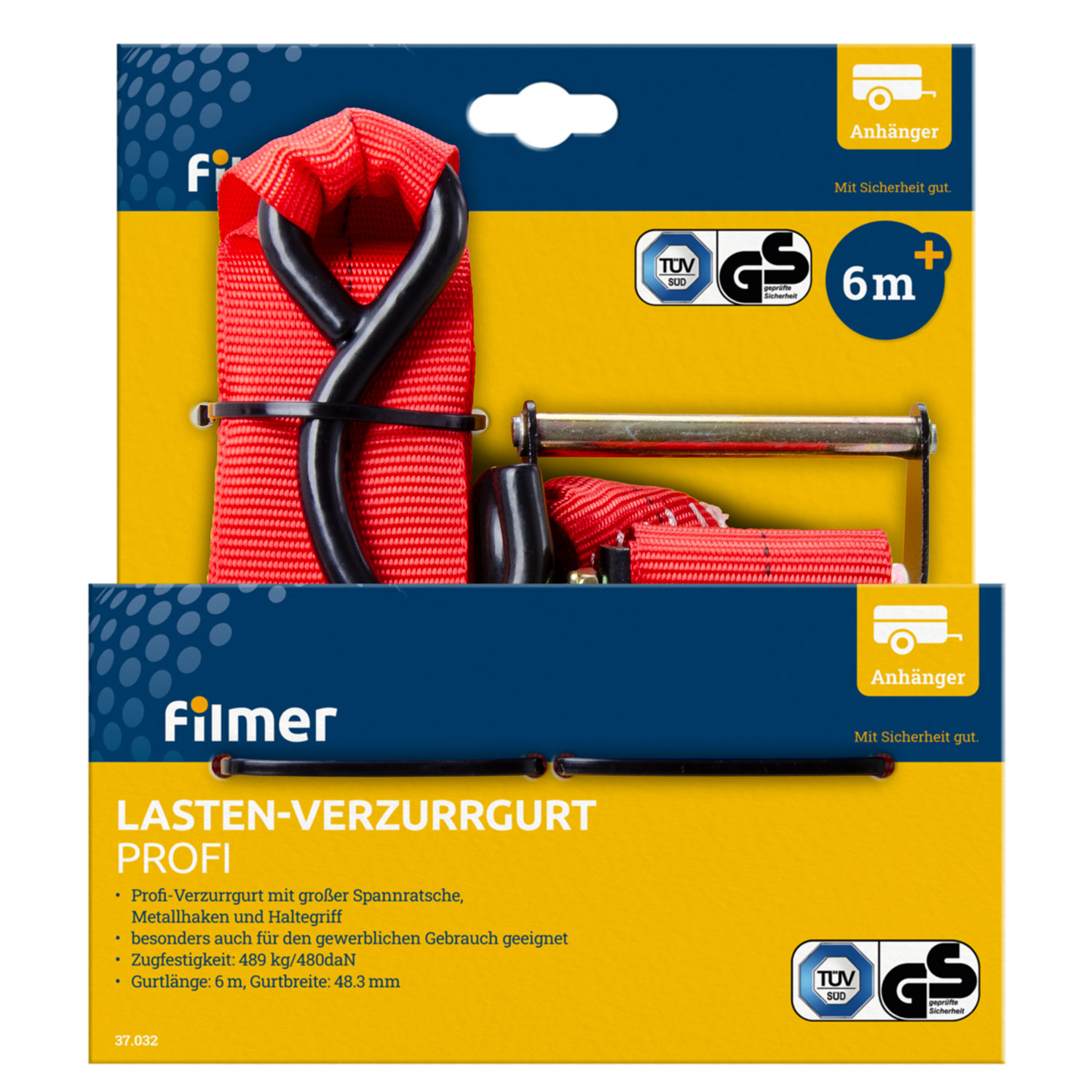 Profi Verzurrgurt TÜV/GS  mit großer Ratsche 490 kg Zugkraft