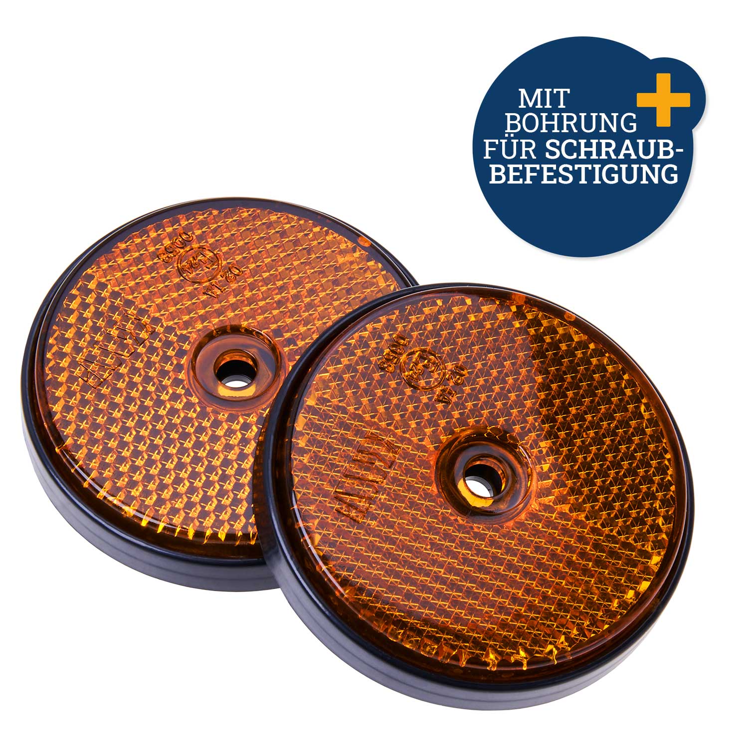 Reflektor rund orange 2er-Set zum Anschrauben