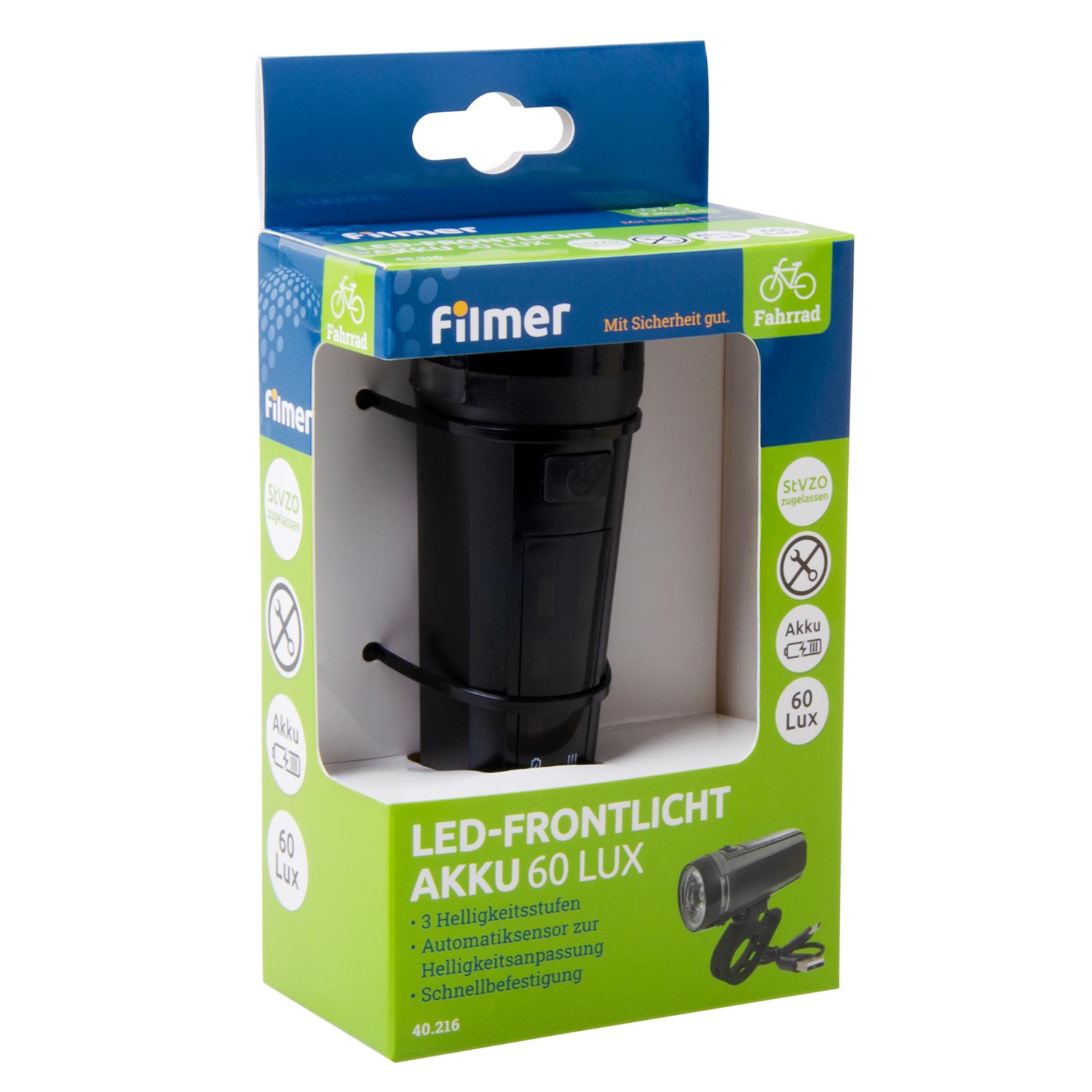 LED-Frontlicht Akku 60 LUX