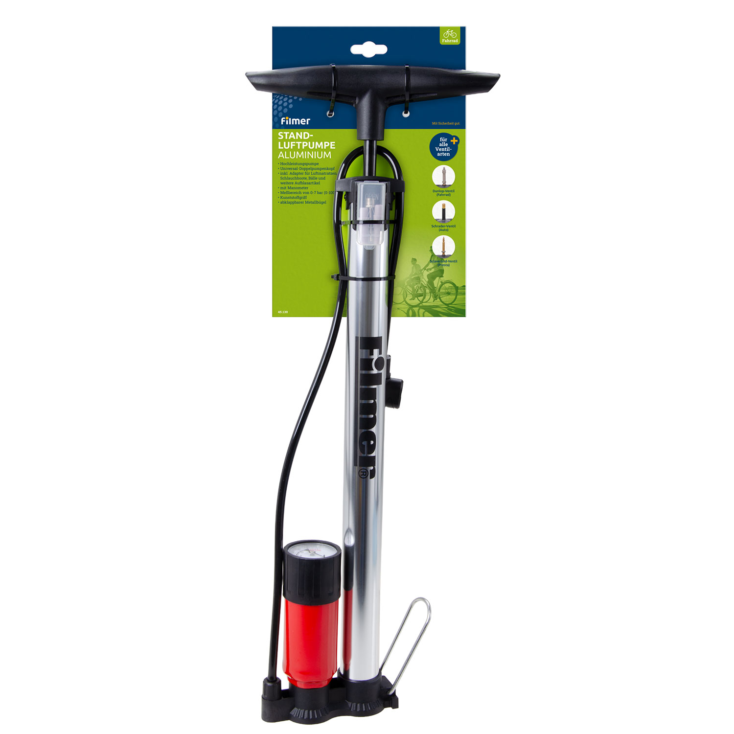 Standluftpumpe mit Manometer Aluminium