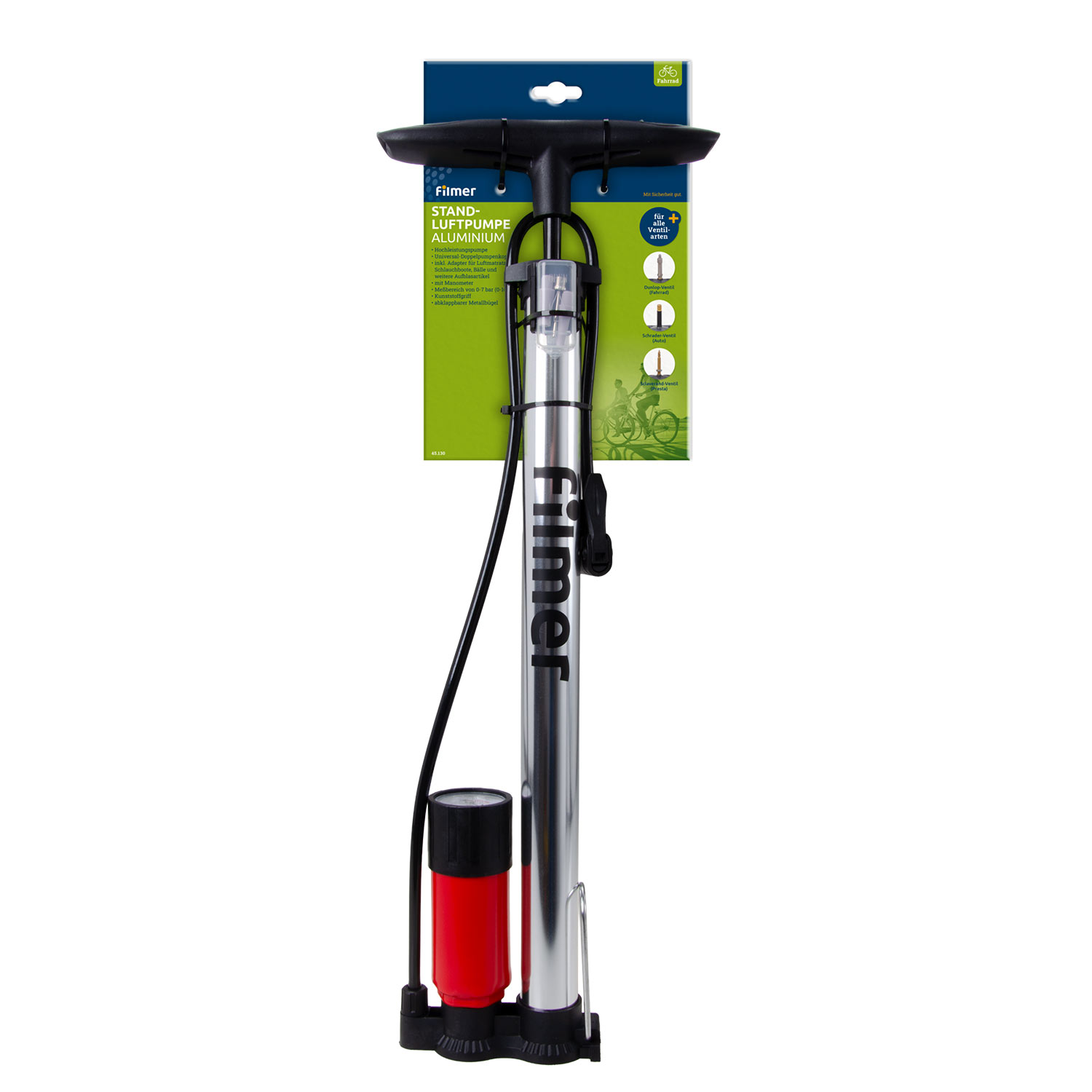 Standluftpumpe mit Manometer Aluminium